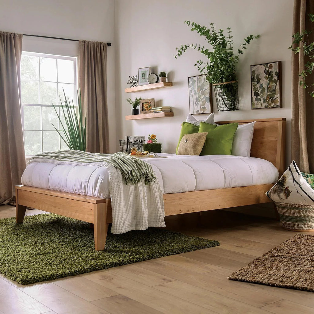 Light Oak Solid Wood Queen Bed O73697