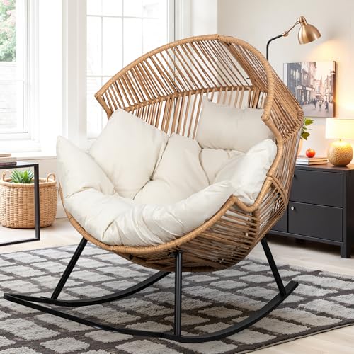Oversized PE Rattan Wicker Rocking Egg Chair with Cushion U2431