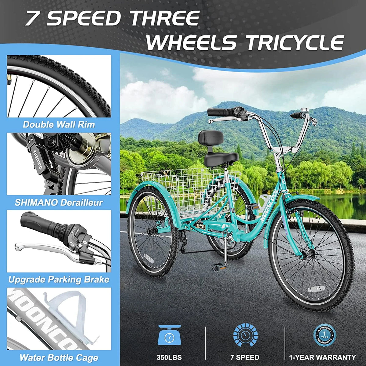 20/24/26 inch 7 Speed Adult Tricycle with Basket C456160