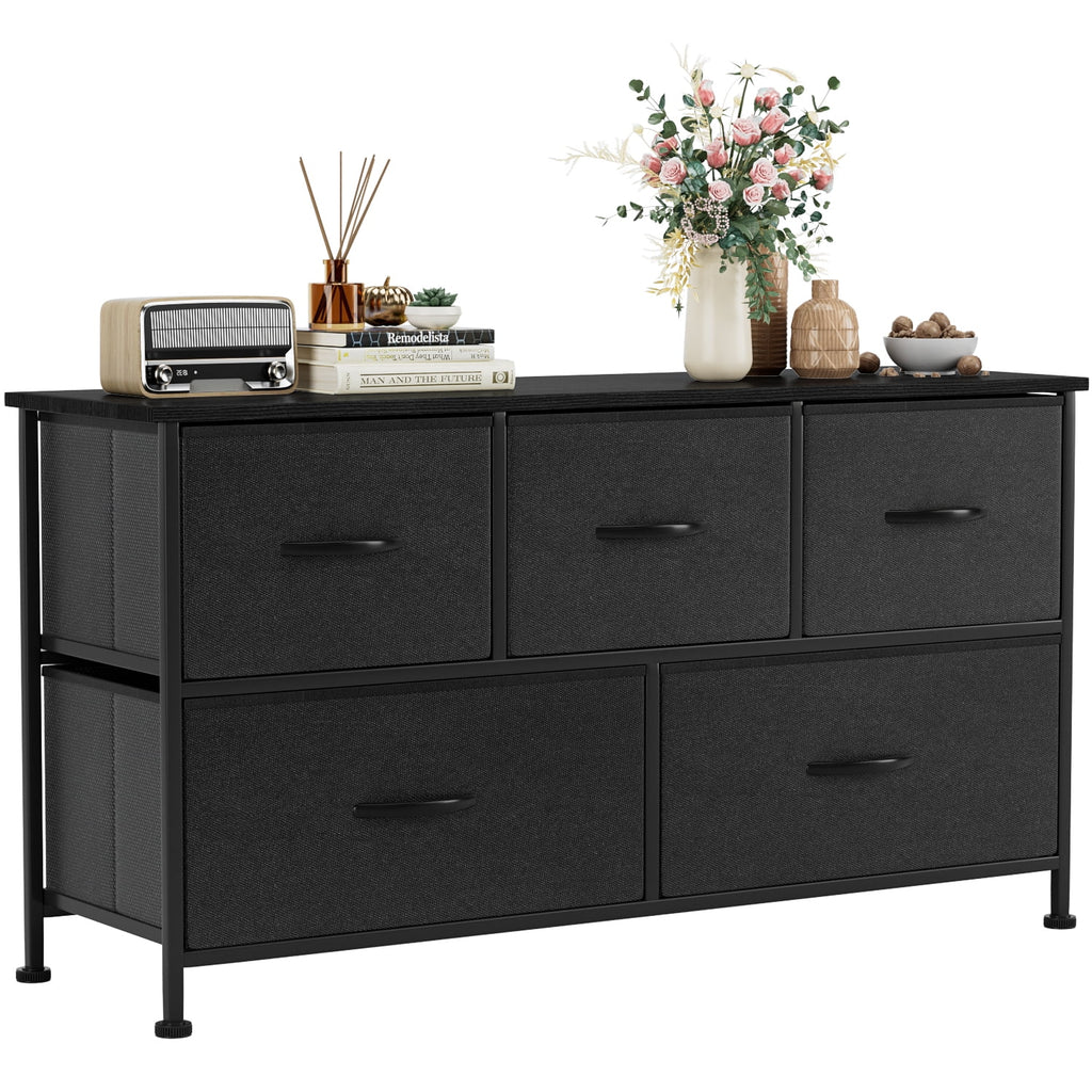 Black 5 Drawer Fabric Dresser I7218