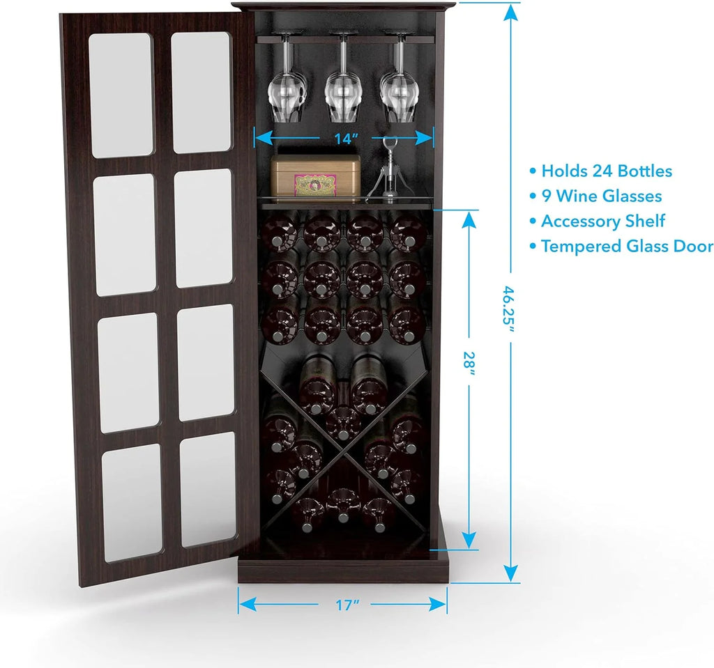 Espresso Wood Wine Cabinet with Tempered Glass Door I31326