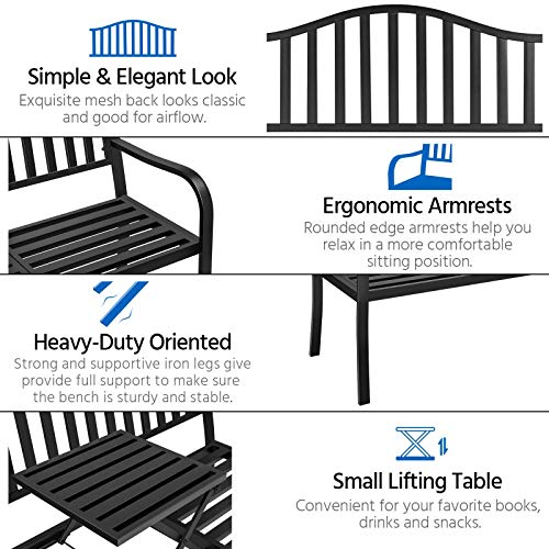 Black Metal Outdoor Bench with Pullout Table G434