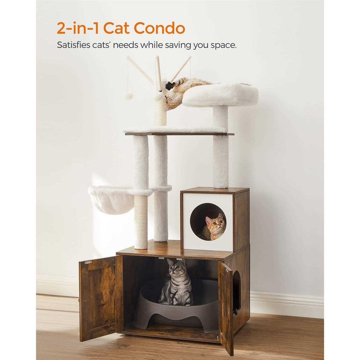 Cat Tree with Litter Box Enclosure 2-in-1 F374