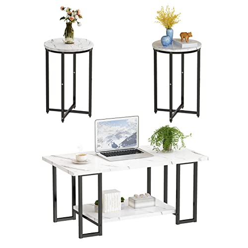 Faux Marble Coffee Table Set of 3 with Metal Frame T530