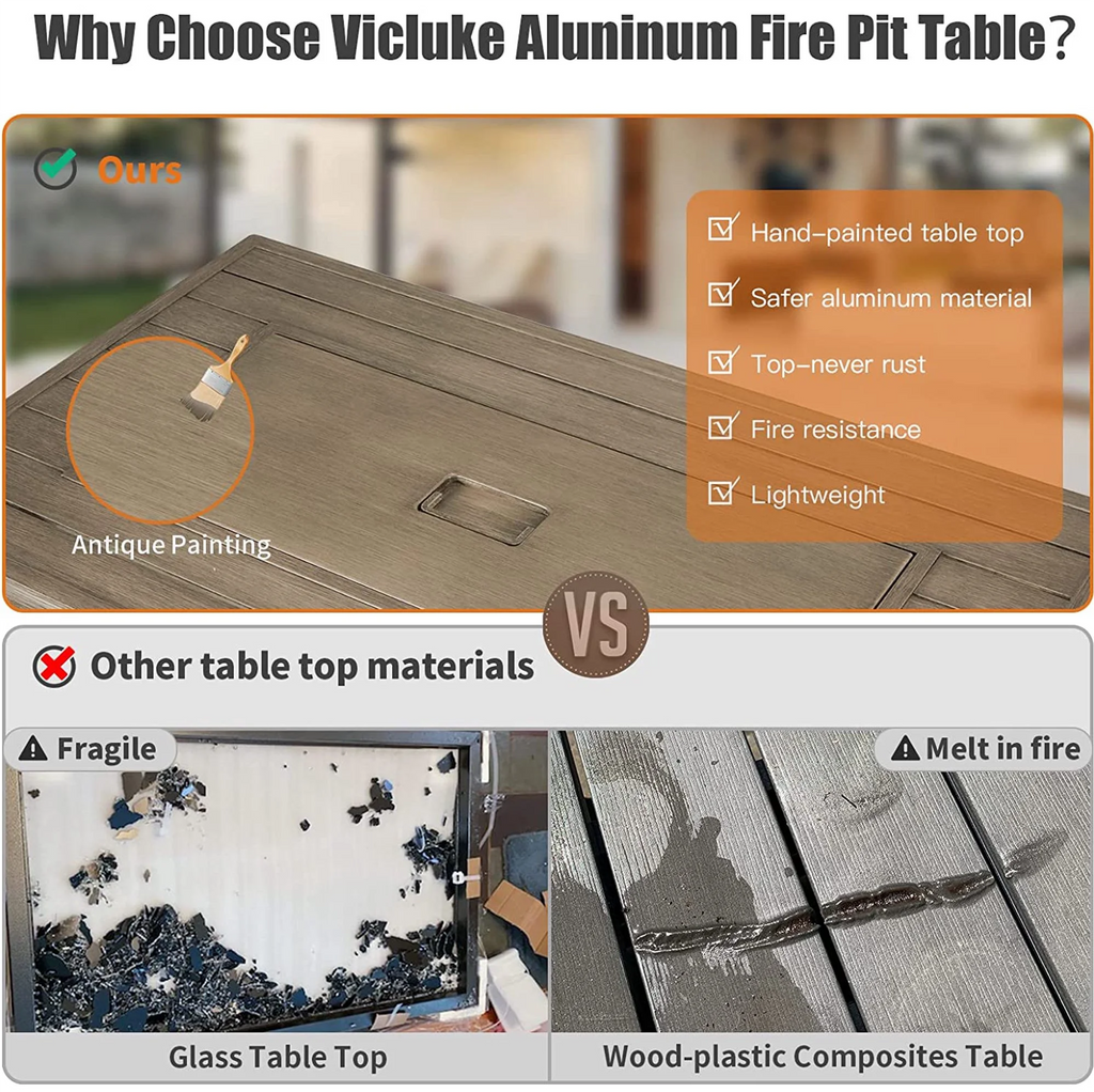 44 inch Aluminum Propane Fire Pit Table with Glass Rock P662626