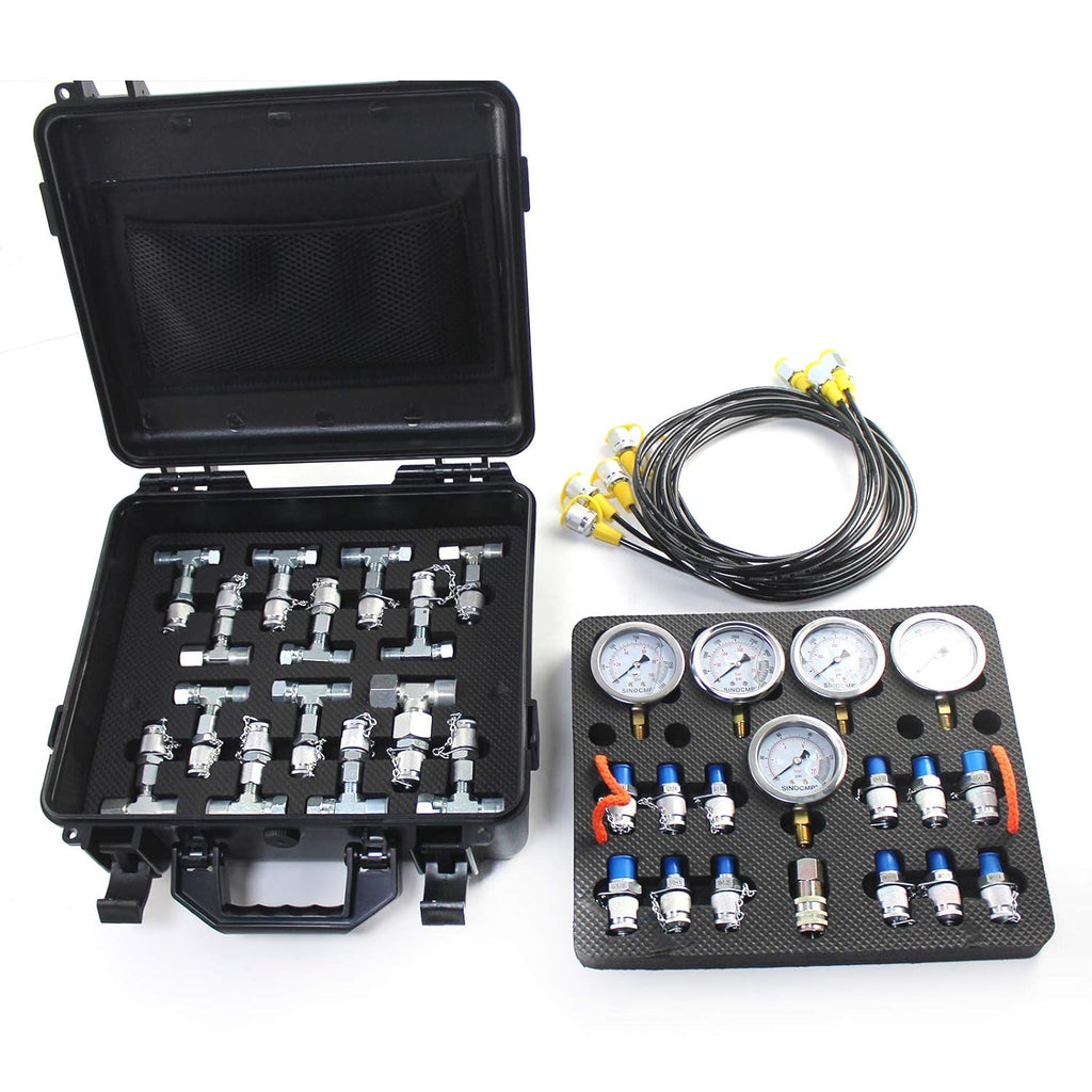 Hydraulic Pressure Test Kit with 5 Gauges 5 Test Hoses 13 Couplings and 14 Tee Connectors Y601