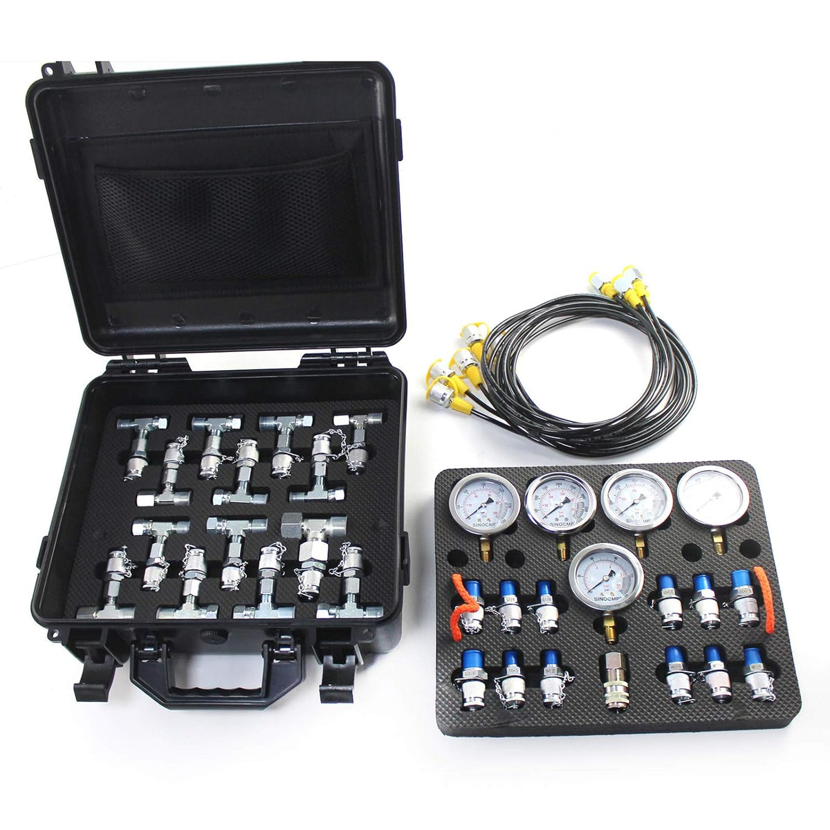 Hydraulic Pressure Test Kit with 5 Gauges 5 Test Hoses 13 Couplings and 14 Tee Connectors Y601