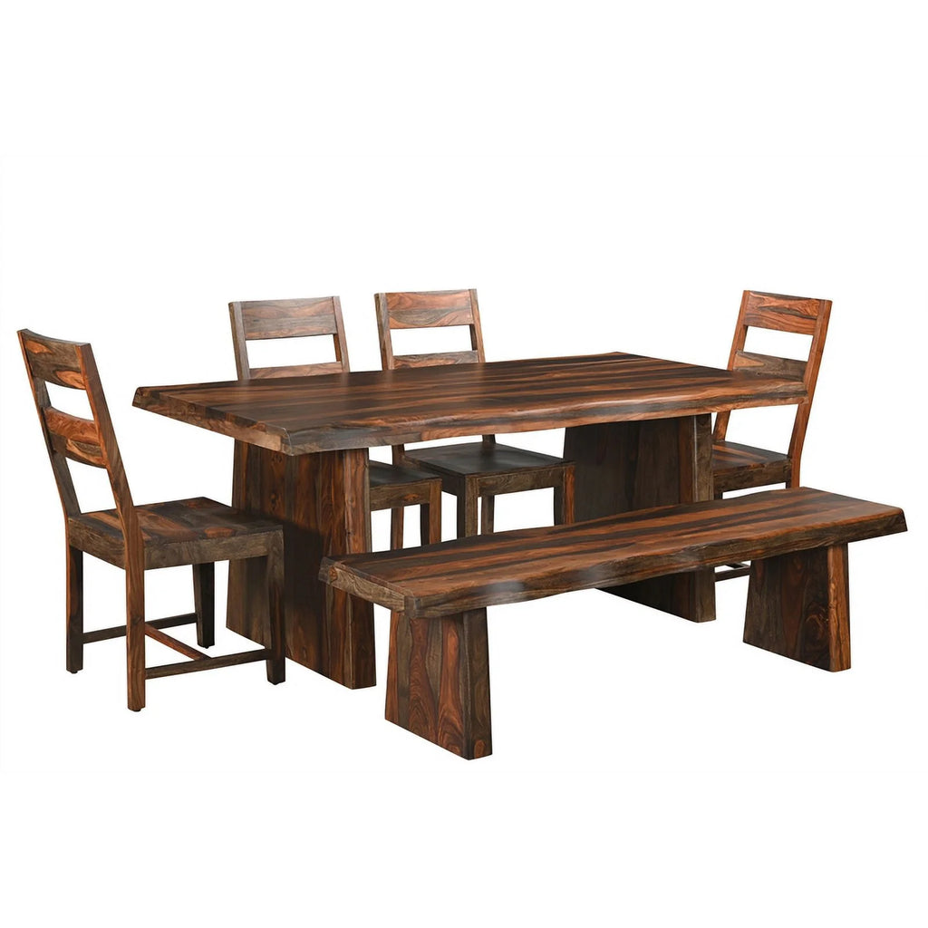 68" Live Edge Solid Wood Dining Bench in Dark Brown U623
