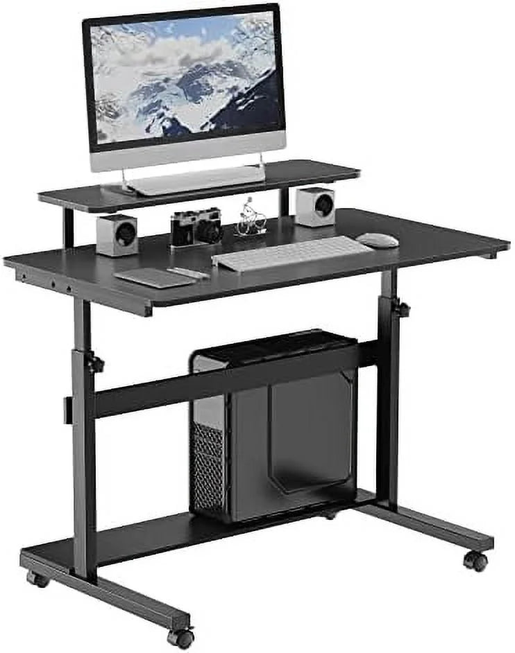 Height Adjustable Standing Desk with Monitor Shelf Black S723825
