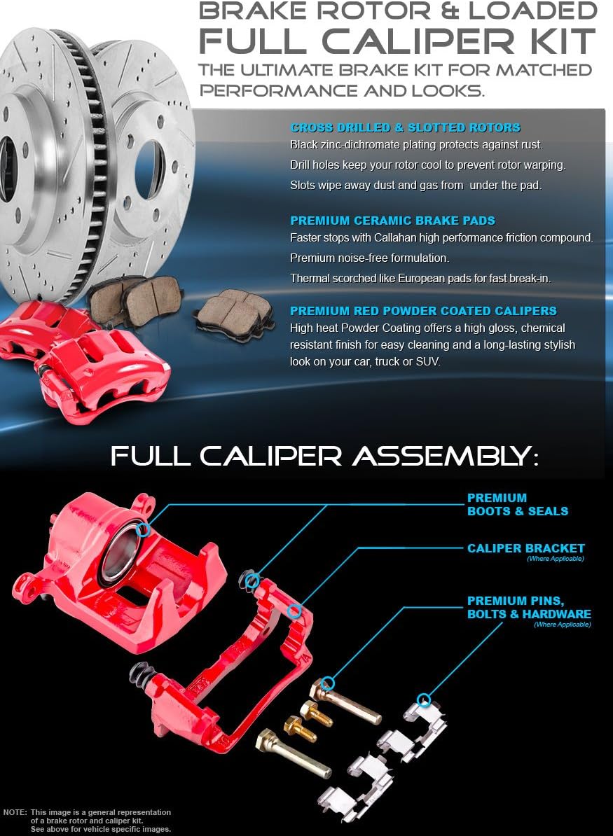 Performance Powder Coated Red Calipers Rotors Ceramic Pads K241542