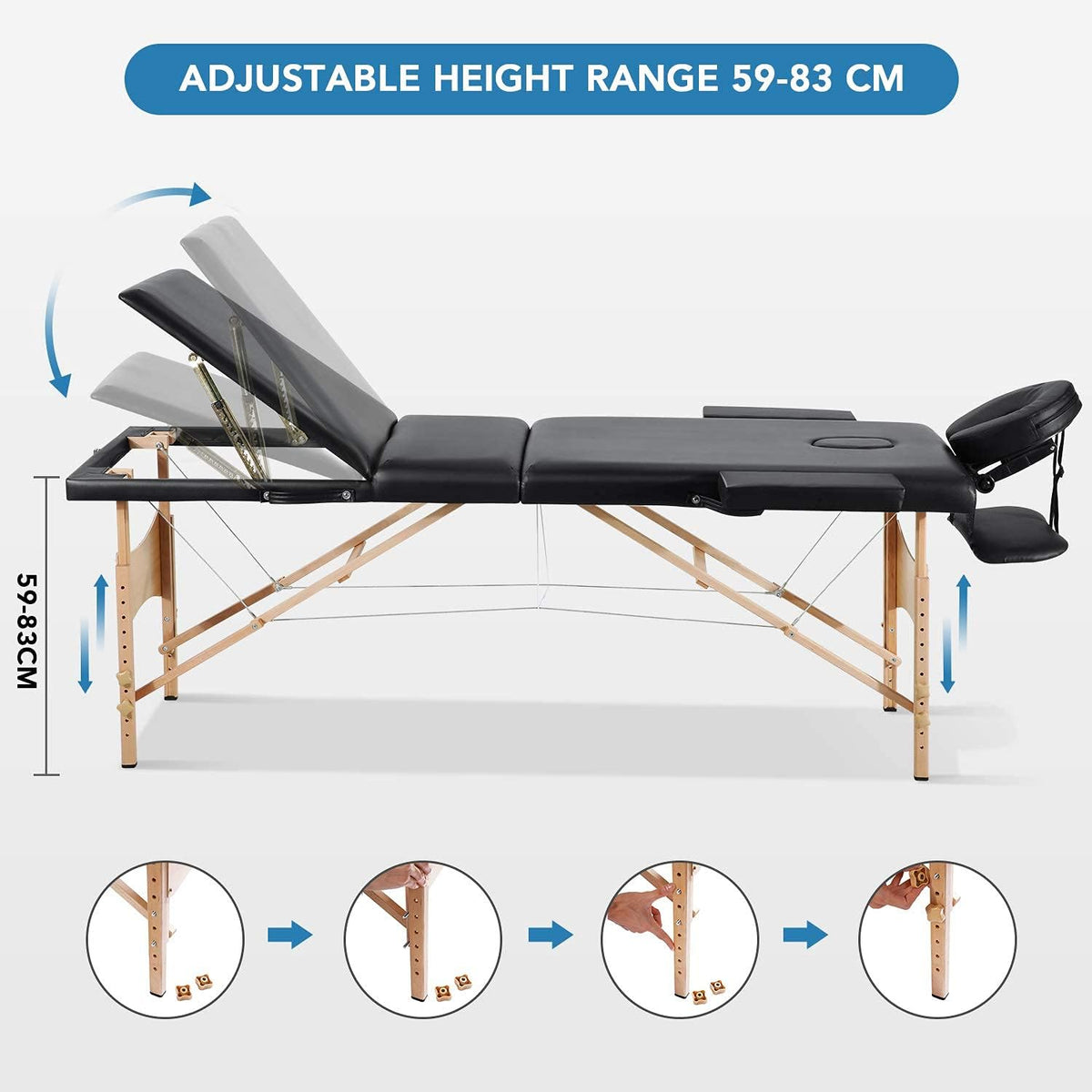 Portable 3 Sections Wooden Massage Table with Face Hole M89854