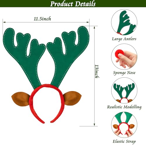 12 Pcs Brown Reindeer Antlers Headband with Red Noses V944