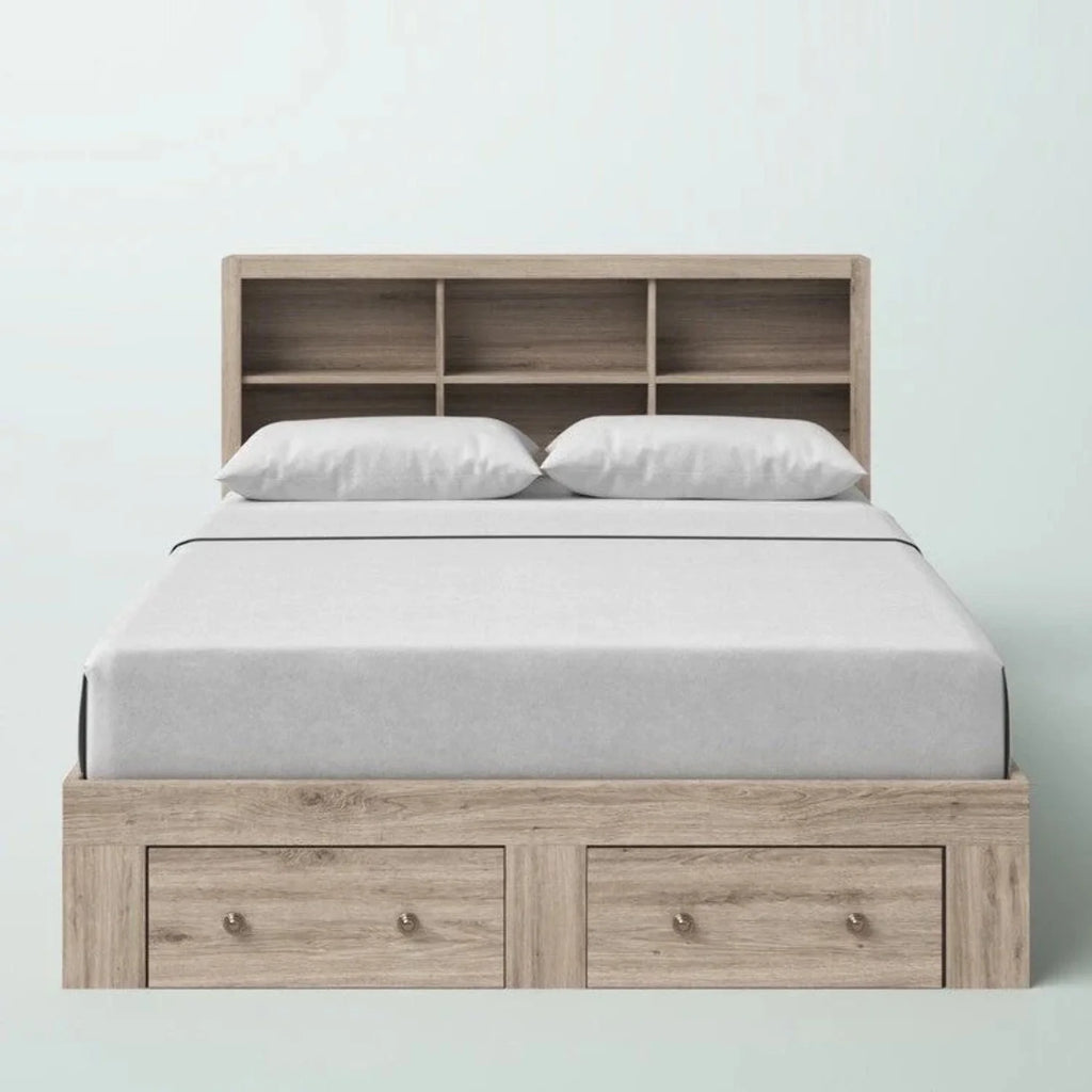 Queen Size Rustic Oak 2 Drawer Storage Platform Bed V8068