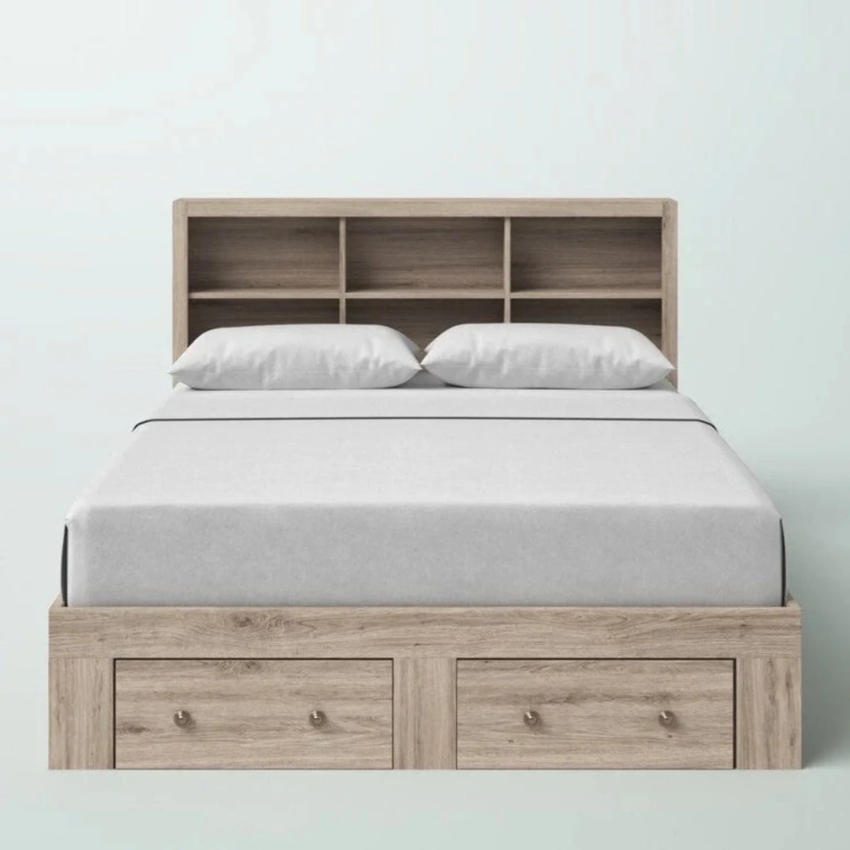 Queen Size Rustic Oak 2 Drawer Storage Platform Bed V8068