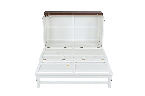 Queen Size White Wood Murphy Bed with Storage Drawer J783334
