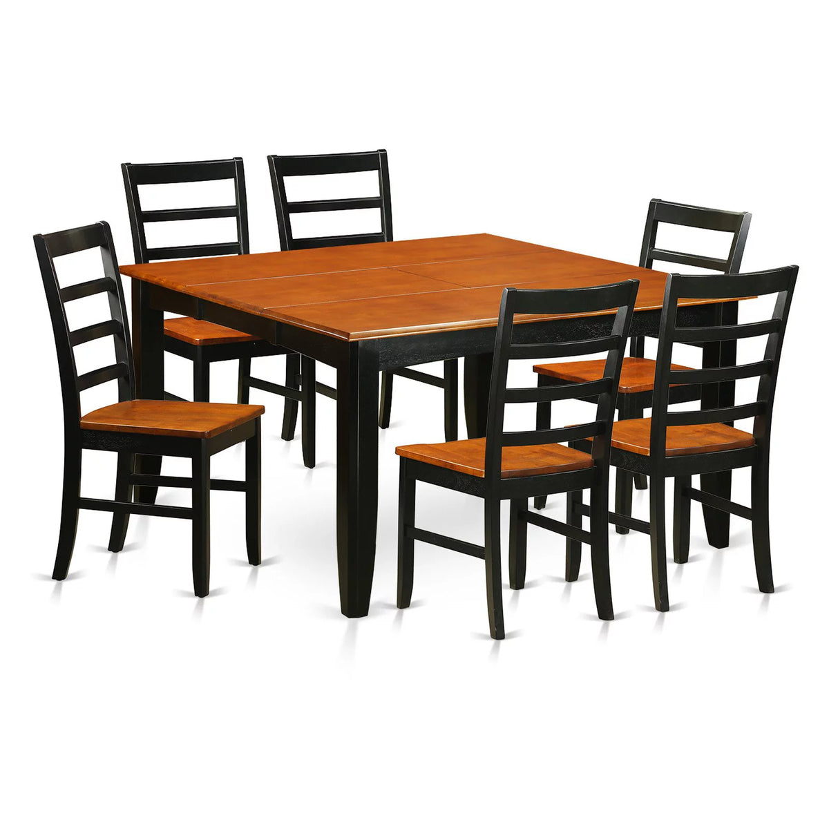 Black 7 Piece Square Dining Table Set with 6 Wood Chairs D7737