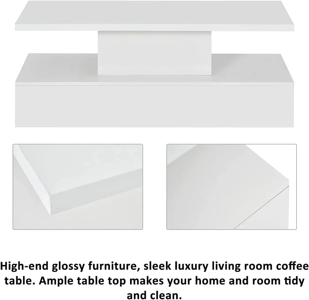 White 47 In Coffee Table with LED Light and Control L9559