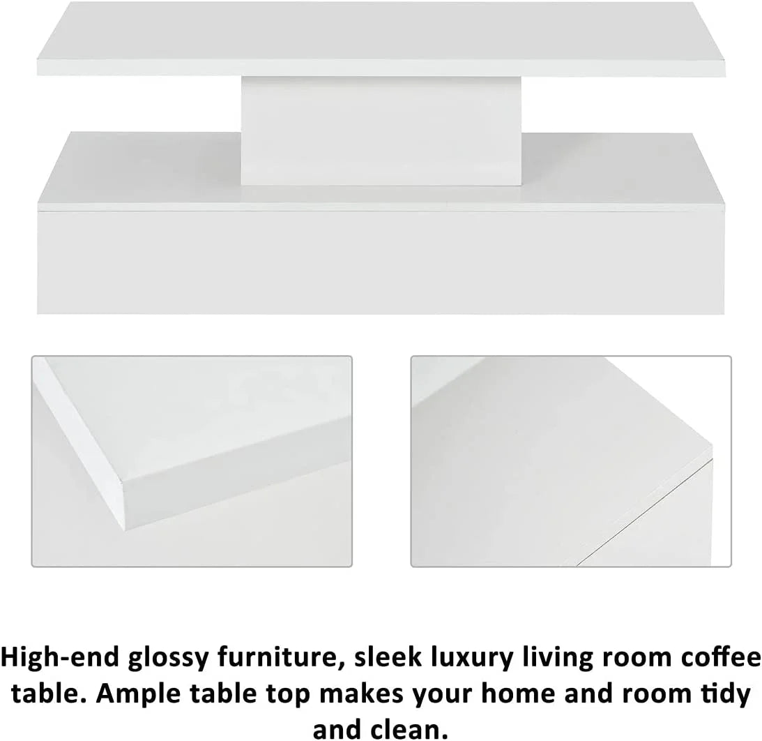 White 47 In Coffee Table with LED Light and Control L9559