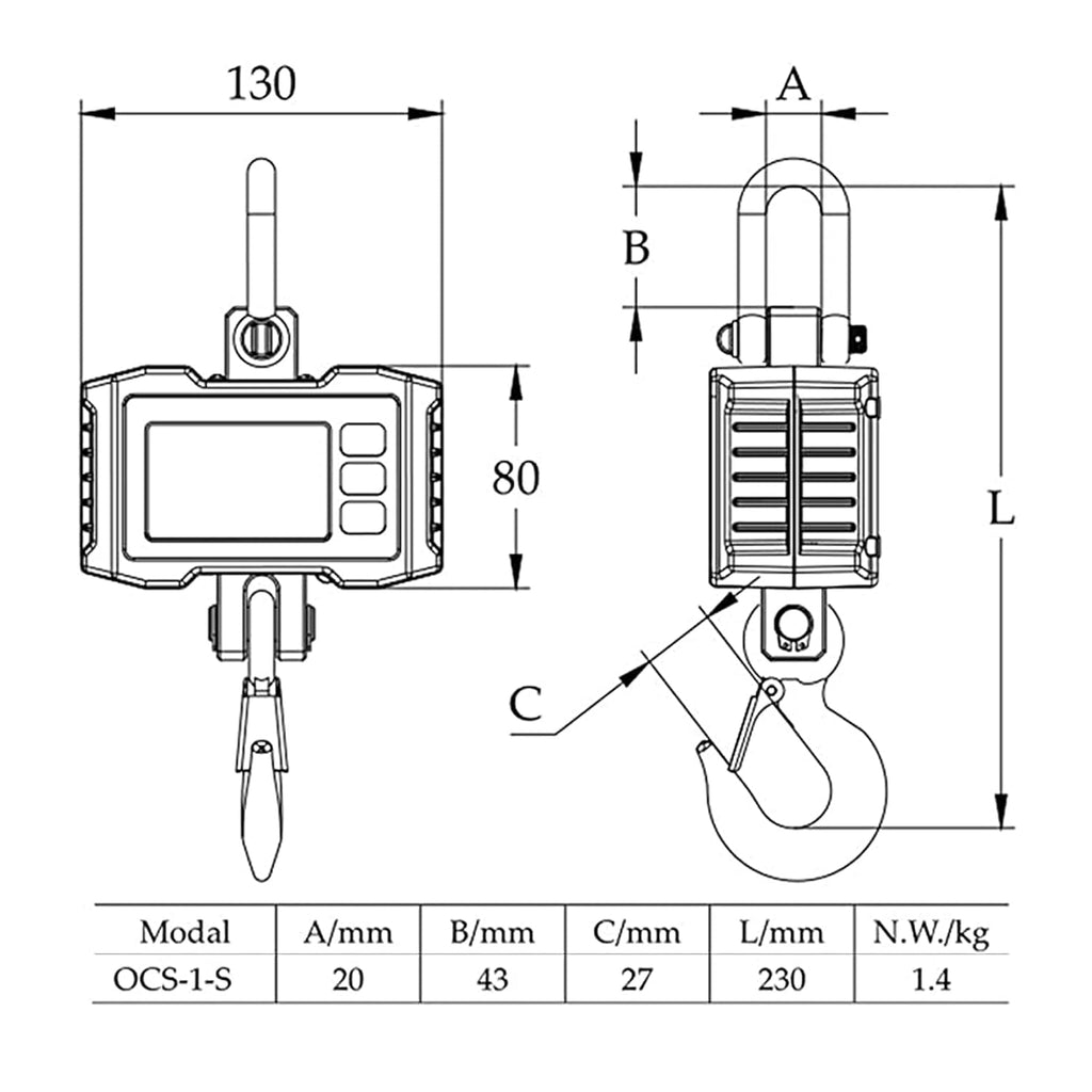 1000kg/2000lb Digital Hanging Crane Scale Q1598