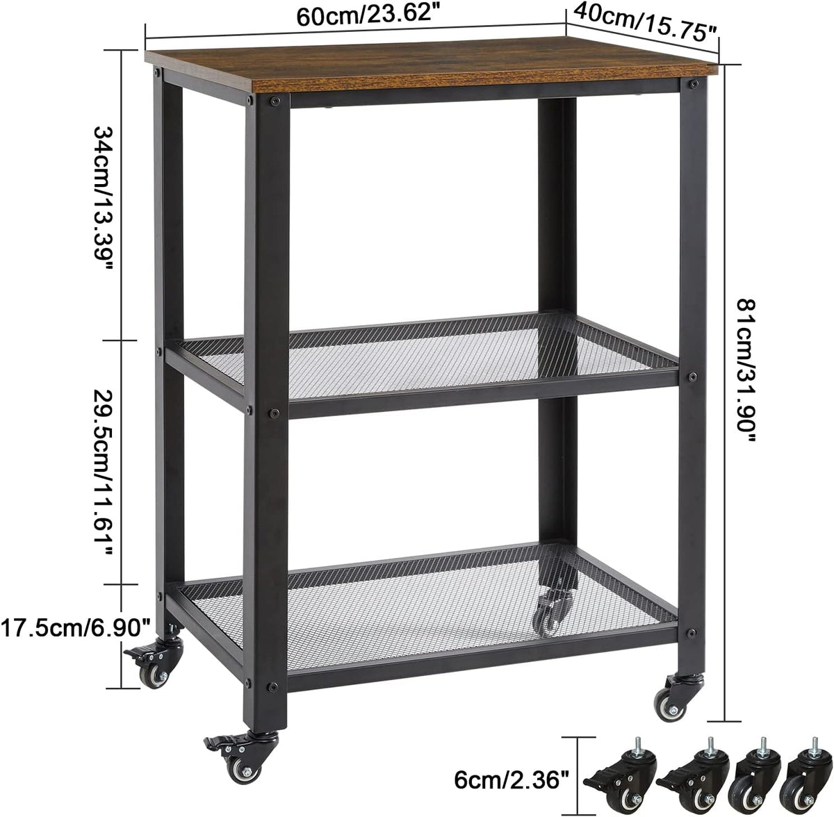 Vintage 3-Tier Kitchen Bar Cart on Wheels H780