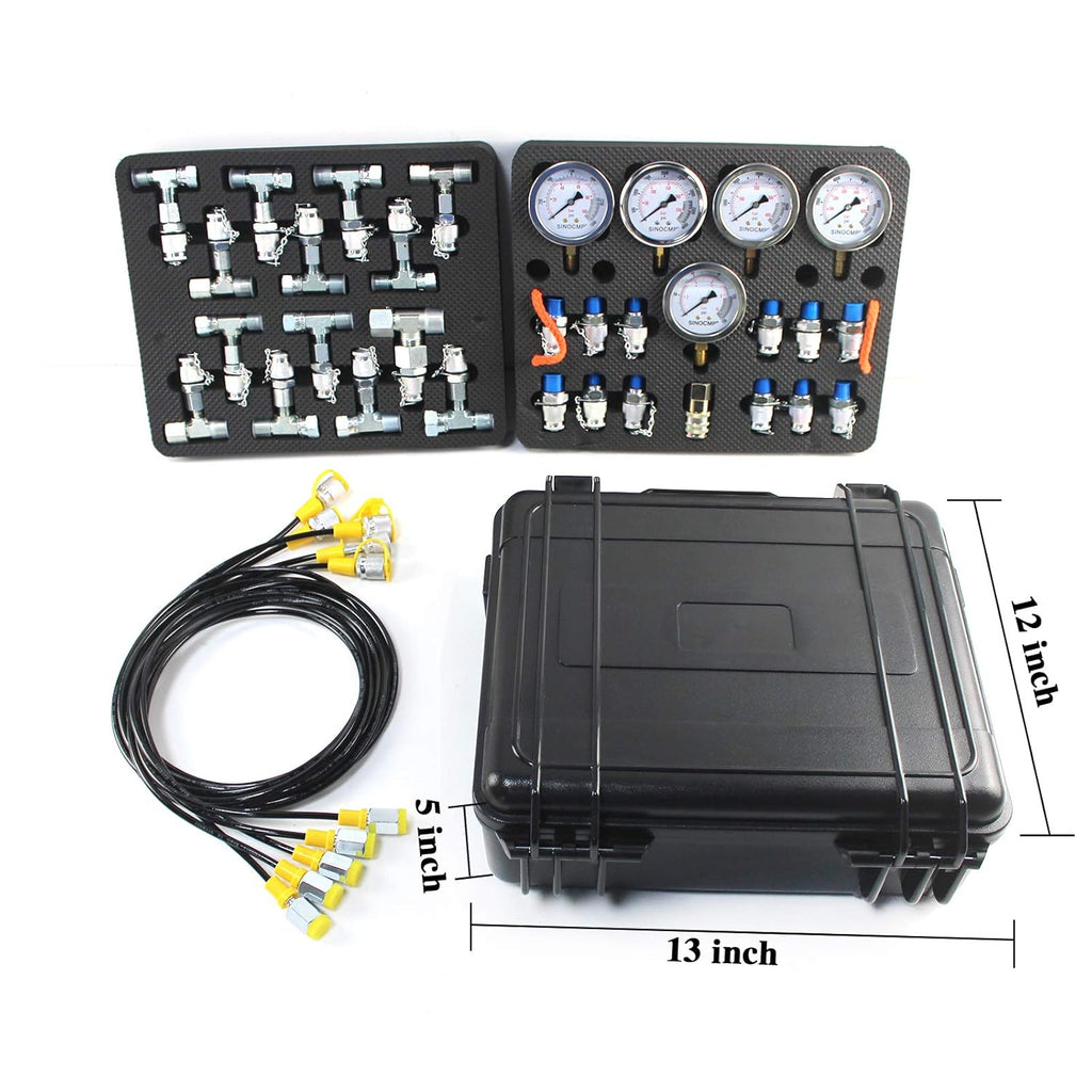 Hydraulic Pressure Test Kit with 5 Gauges 5 Test Hoses 13 Couplings and 14 Tee Connectors Y601