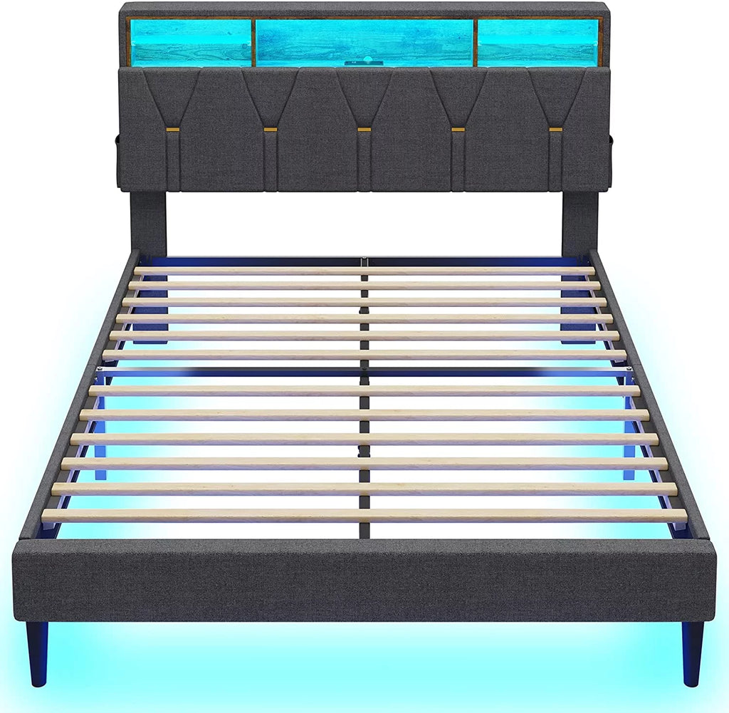 Queen Size Dark Grey Upholstered Platform Bed Frame B6497