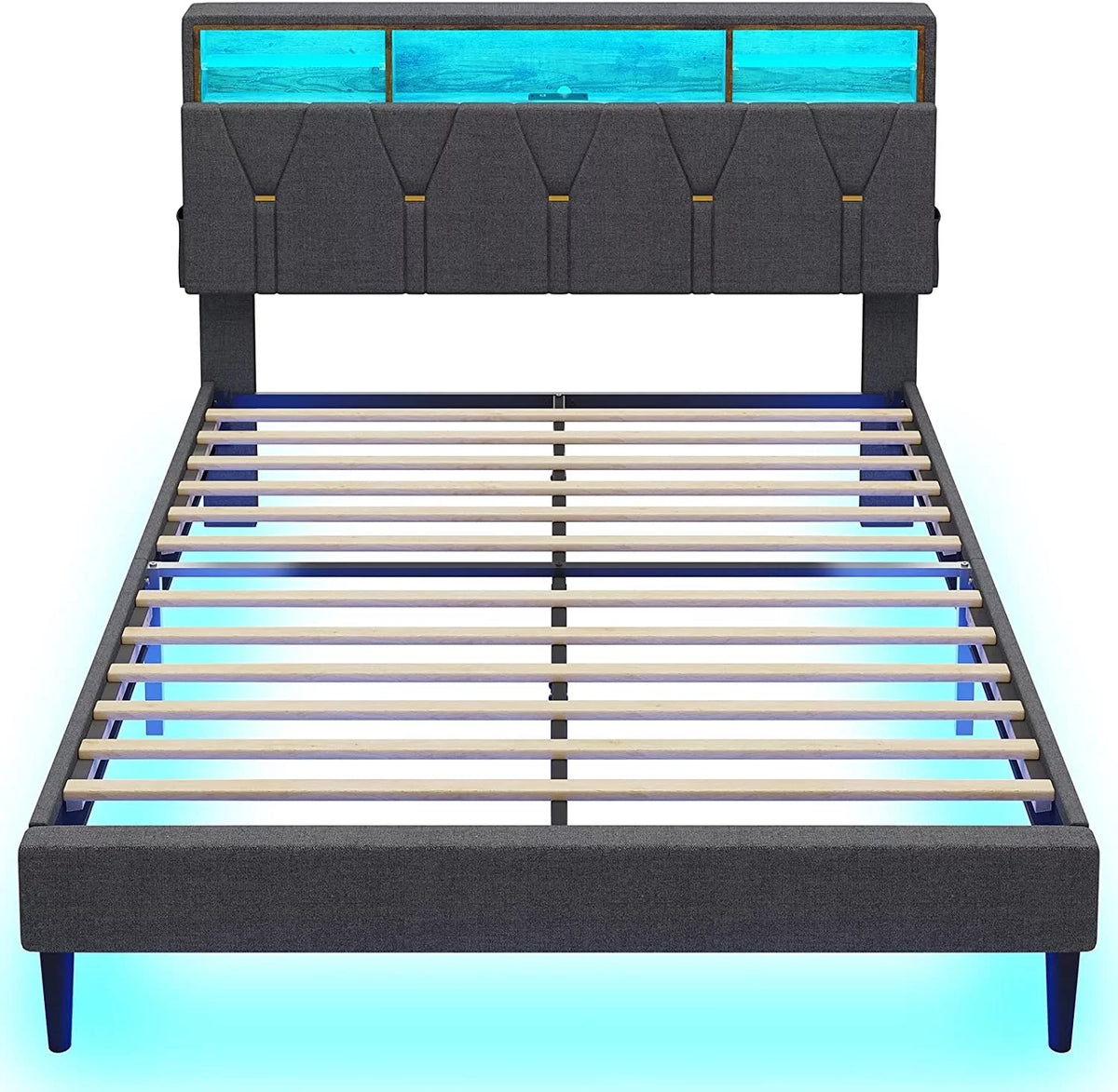 Queen Size Dark Grey Upholstered Platform Bed Frame B6497