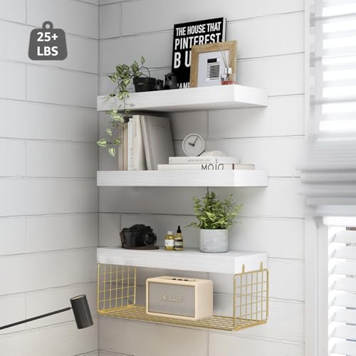 16 inch Set of 3 Rustic Brown Floating Shelves W17777