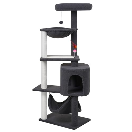 Grey Cat Tree with Cat Condo and Hammock Z710269