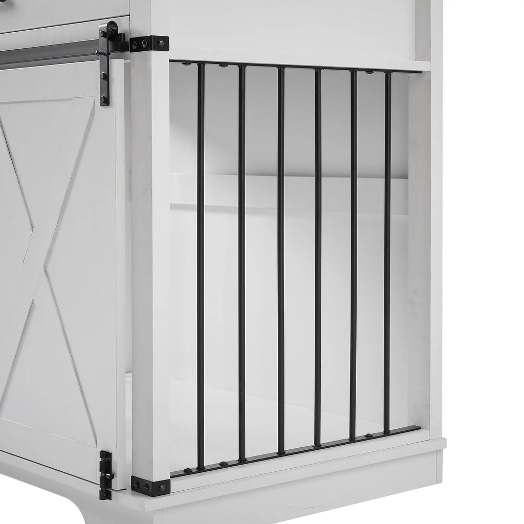 White Wooden Dog Crate with Sliding Barn Door X90263