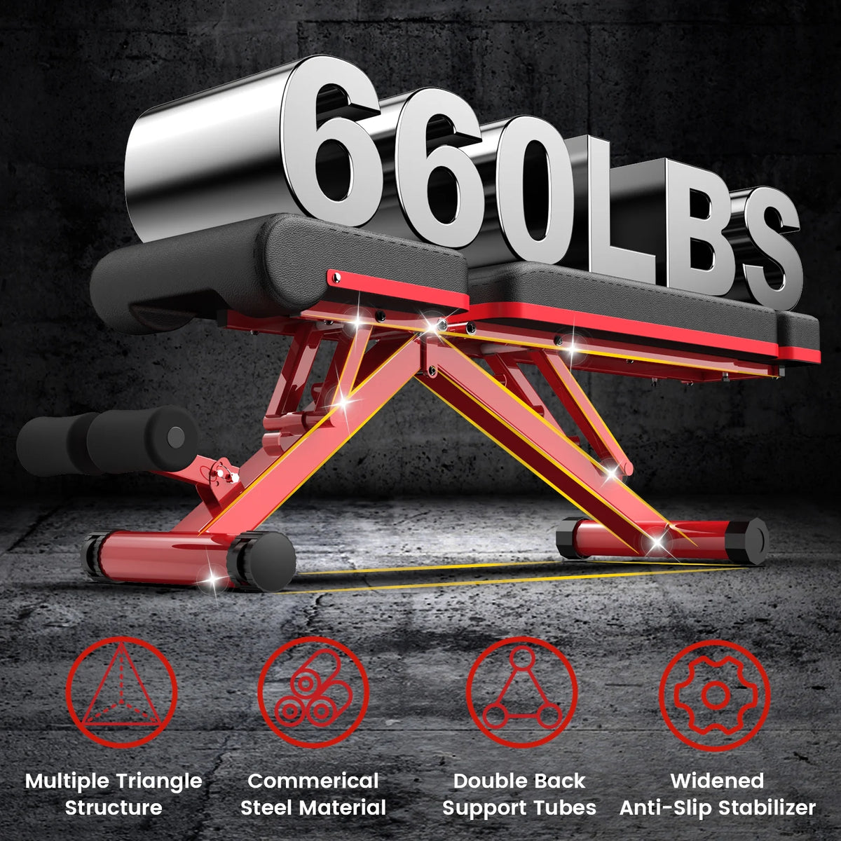 Adjustable Weight Bench with Extended Backrest 660 lbs Capacity V604897
