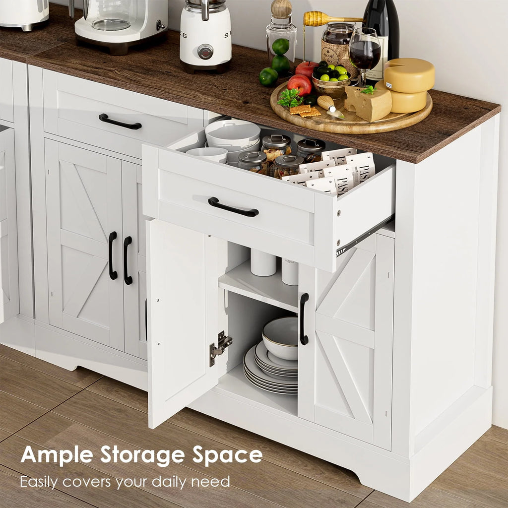 White Wood Buffet Sideboard with 2 Drawers and 4 Doors K1117