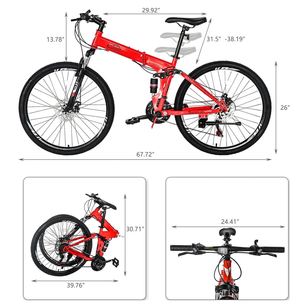 Folding Mountain Bike 21-Speed Red Z98487
