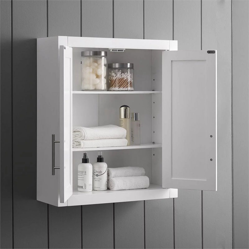 White Wood Wall Cabinet with Doors and Shelves U4103