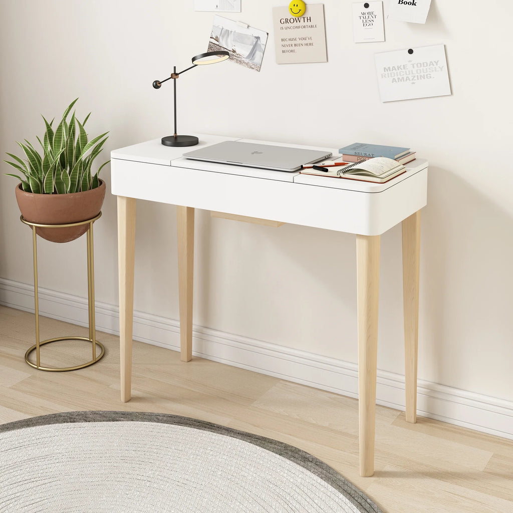 White Flip Top Mirror Vanity Table with Drawer I845