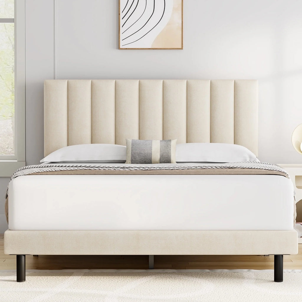 Queen Upholstered Platform Bed Frame with Headboard L957