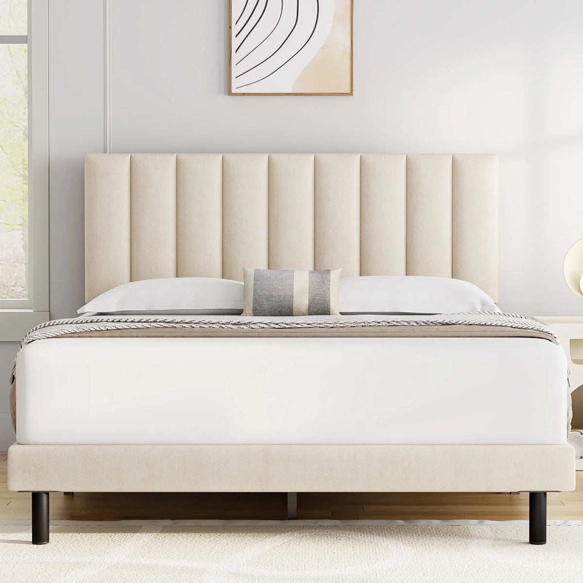 Queen Upholstered Platform Bed Frame with Headboard L957