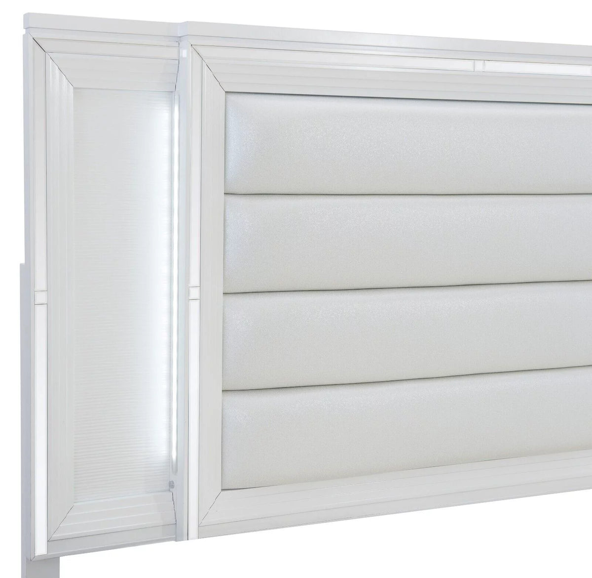 White 1pc Eastern King Platform Bed with Footboard Drawers LED Headboard O34717