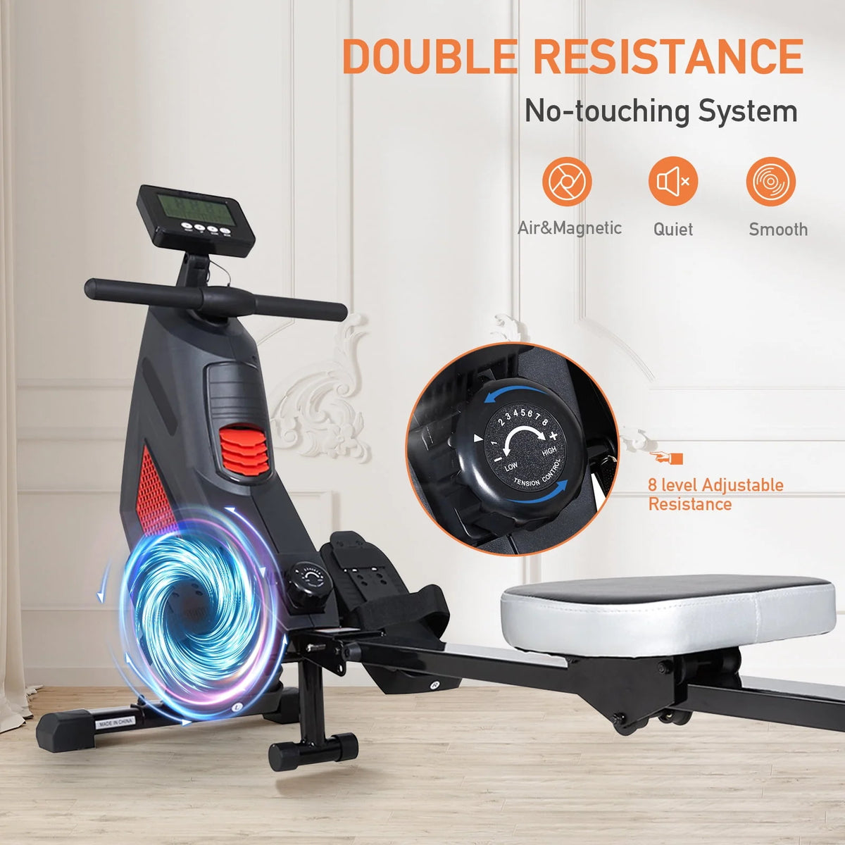 Folding Magnetic Air Rowing Machine 250lbs Max Weight R401