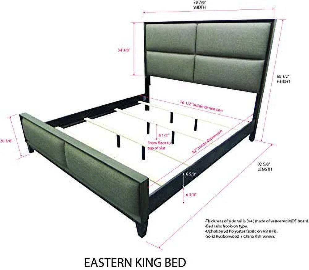 King Size Gray Bedroom Set with Bed Dresser Mirror Chest and 2 Nightstands O510