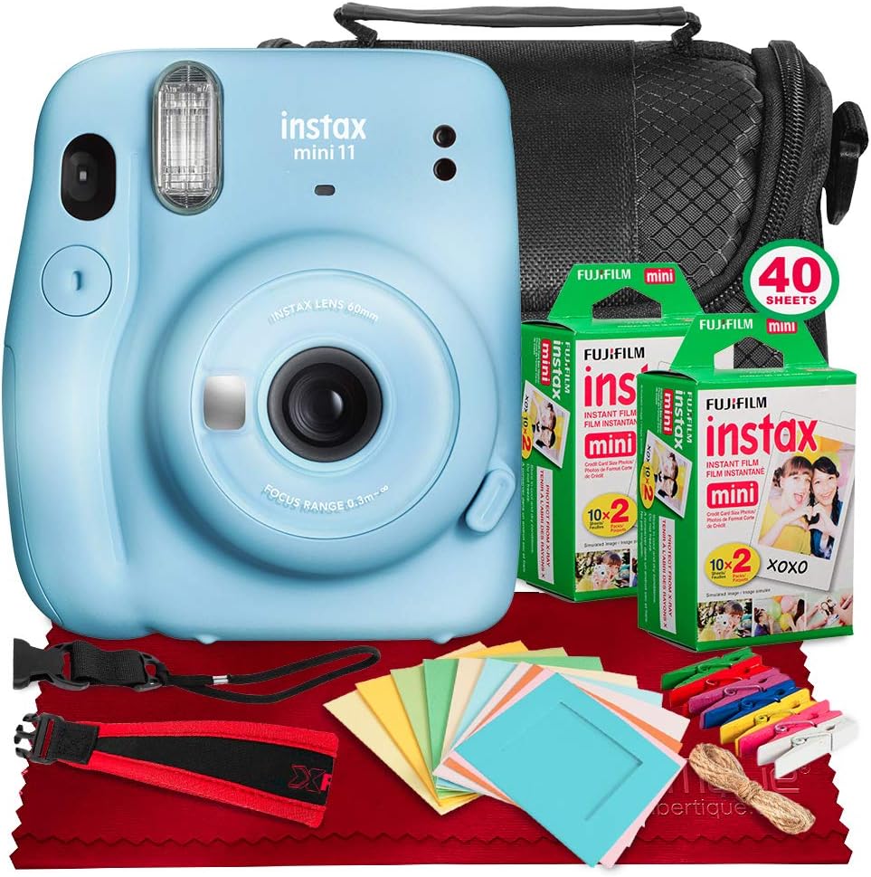 Sky Blue Instant Film Camera with 40 Exposures Film, Case, Strap F7677