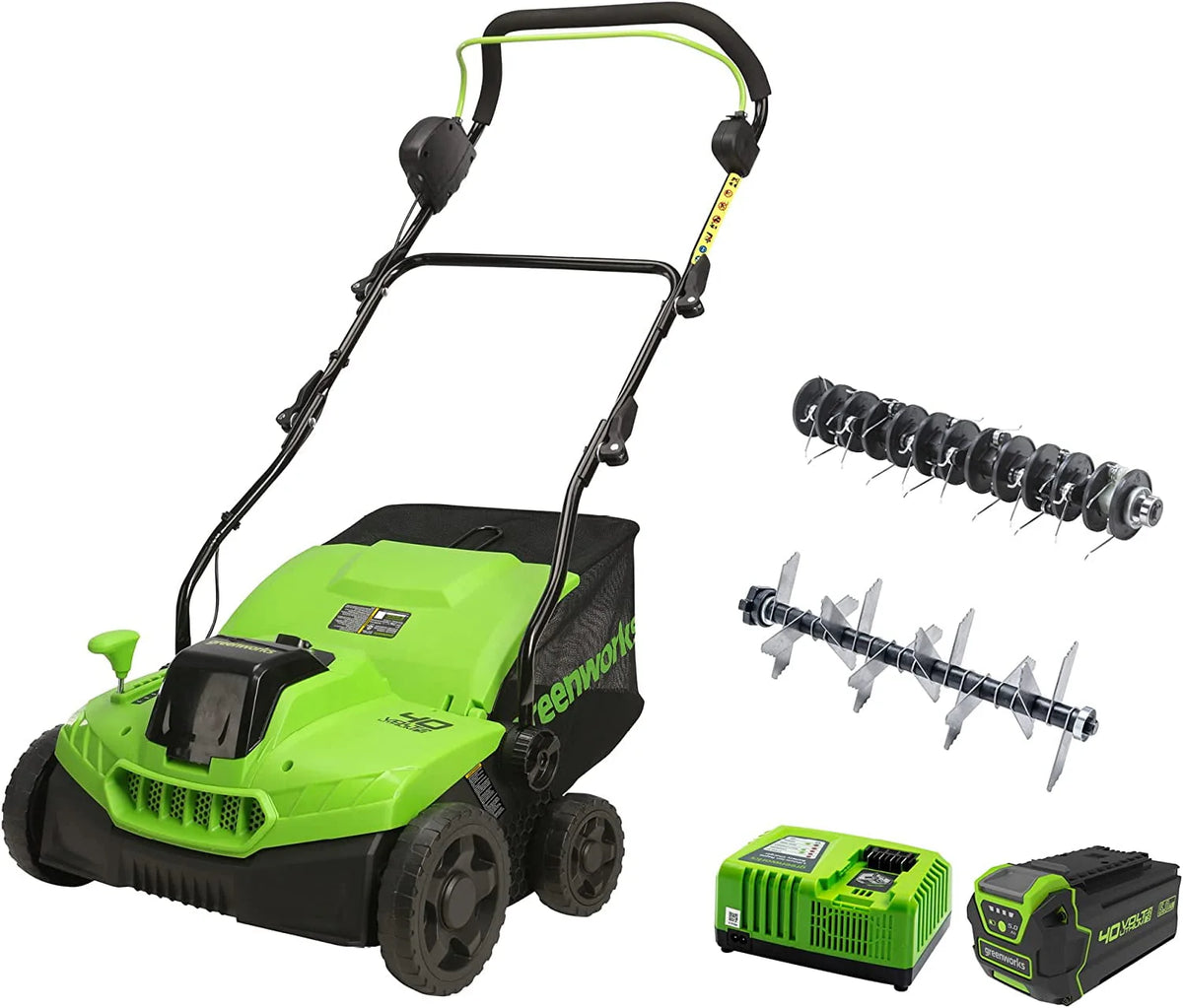 40V 2-In-1 Dethatcher Scarifier with 5Ah Battery and Charger W439