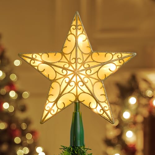 9 inch Silver PVC Star Christmas Tree Topper with 10 Warm White Light Z95496