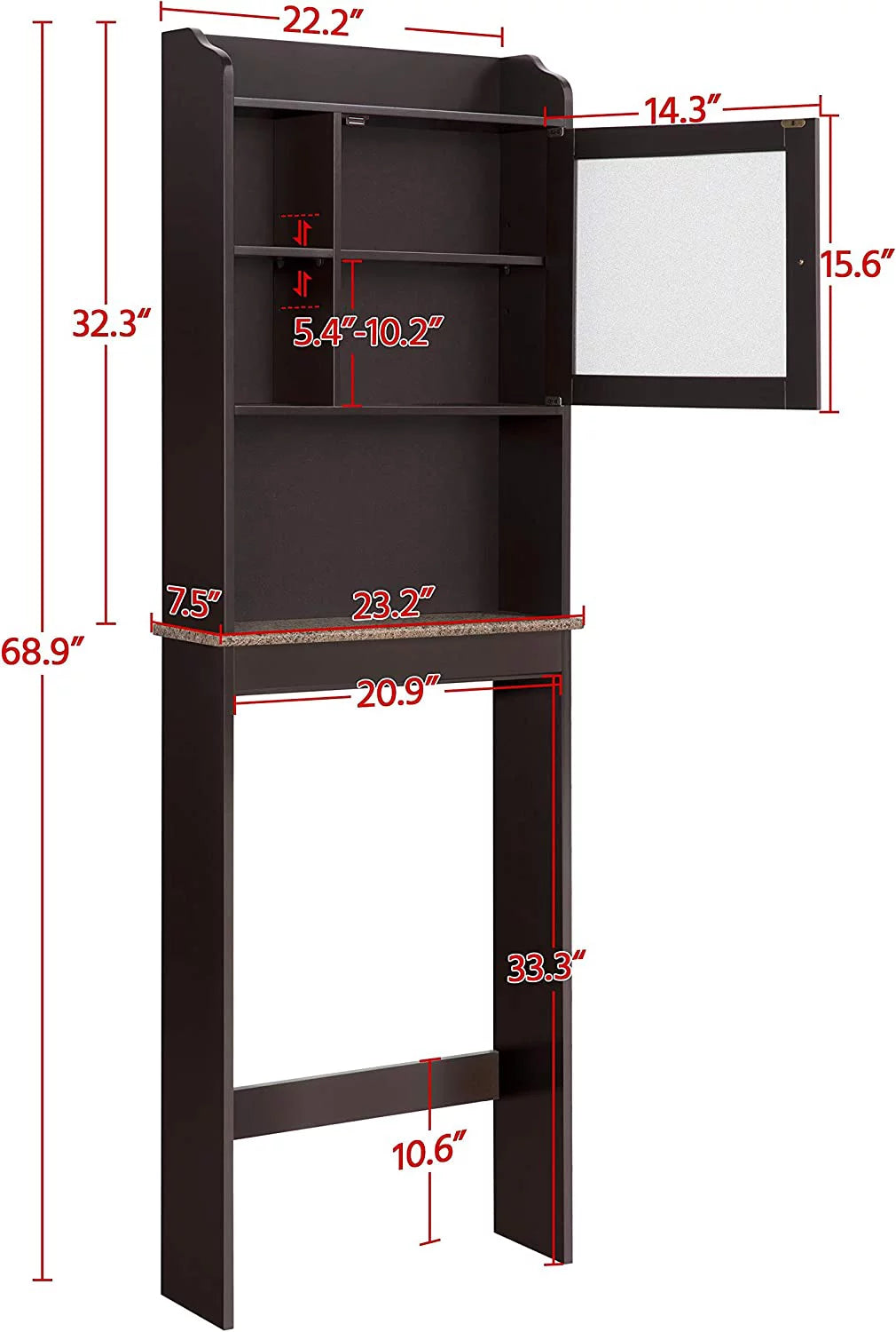 Space-Saving Over The Toilet Cabinet with Glass Door K54957