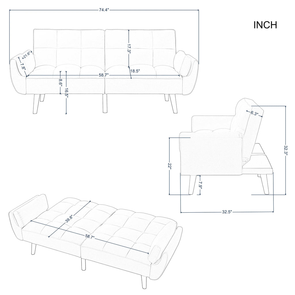 74.4 inch Foam Futon Sofa Bed with 2 Pillows Q719779