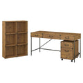Golden Pine Writing Desk with Organizer and Cabinet V26675
