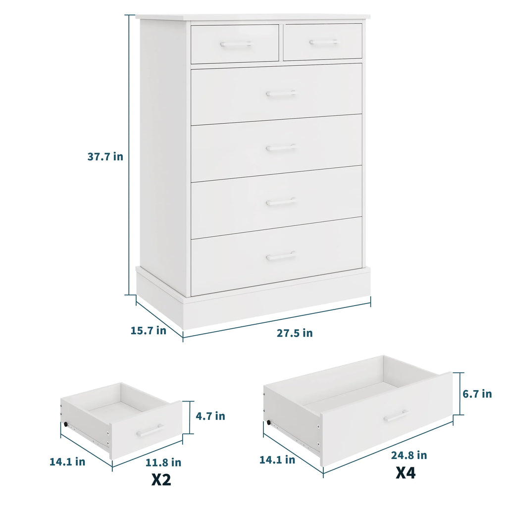 White 6 Drawer Wood Dresser O29591