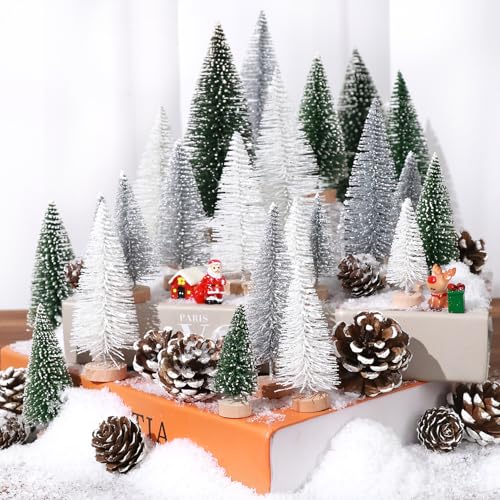 9pcs Mini Artificial Christmas Tree with Wooden Bases Q61700