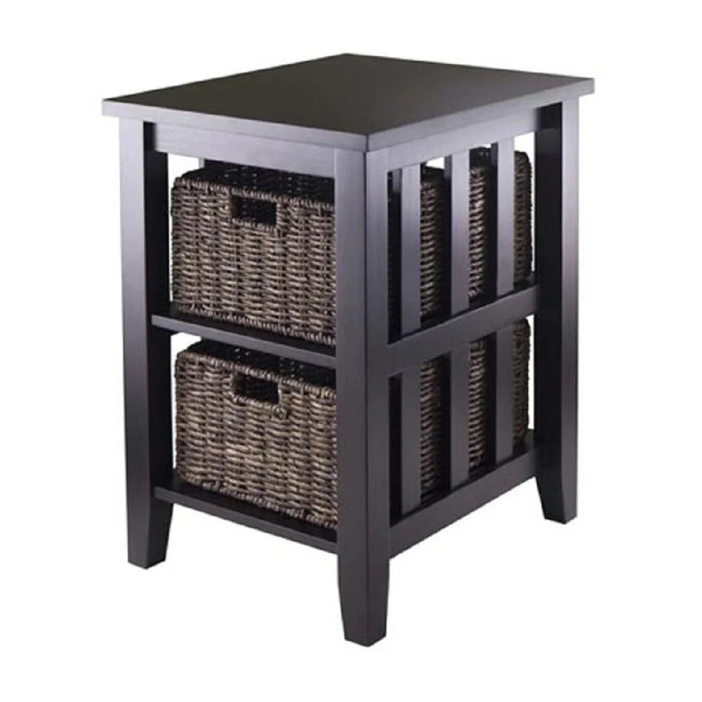 Dark Brown Espresso Side Table with Two Foldable Baskets B619780