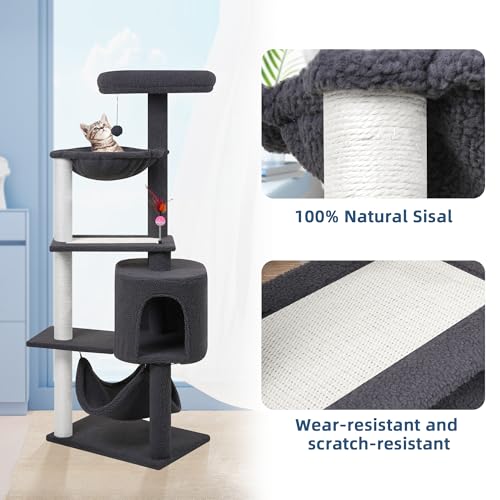 Grey Cat Tree with Cat Condo and Hammock Z710269